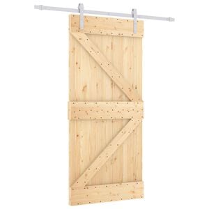 vidaXL Porta Deslizante 90 x 210 cm Madeira de Pinho Maci&ccedil;a
