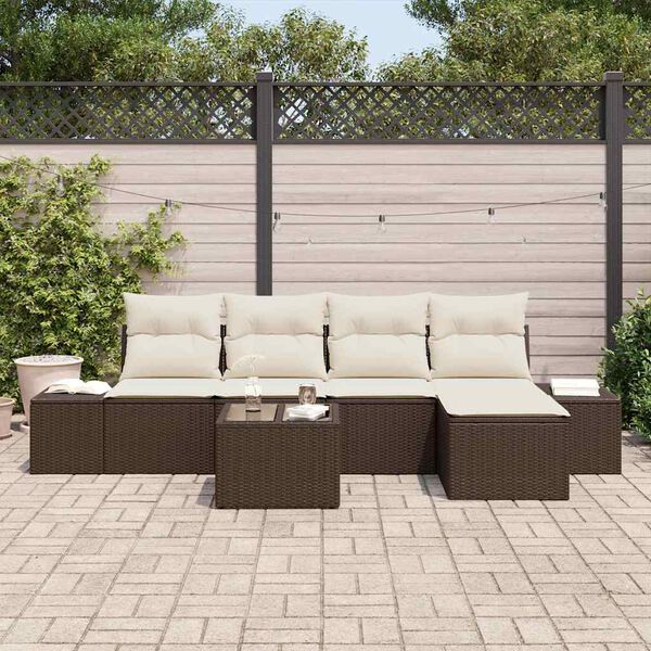 vidaXL Conjunto de Sof&aacute; de Jardim 5 pcs Marrom e Creme vime PE