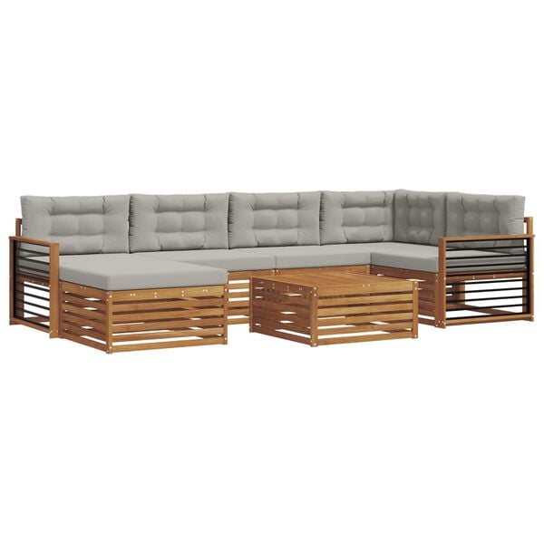 vidaXL Conjunto de Sof&aacute;s para Exterior 7 pcs Cinza Natural e Claro