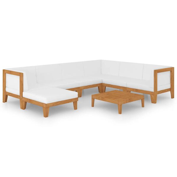 vidaXL 8 pcs conjunto lounge de jardim c/ almofad&otilde;es ac&aacute;cia maci&ccedil;a