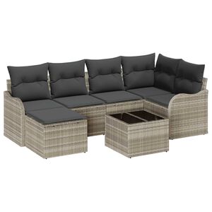 vidaXL Conjunto de Sof&aacute; de Jardim com almofada 7 pcs Cinzento-claro