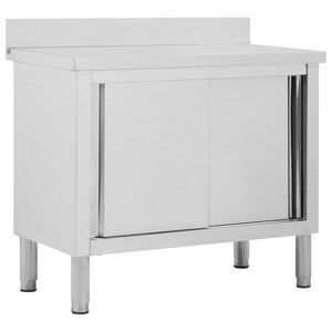 vidaXL Mesa trabalho c/ portas correr 100x50x(95-97)cm a&ccedil;o inoxid&aacute;vel
