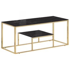 vidaXL Mesa de centro a&ccedil;o inoxid&aacute;vel e vidro temperado dourado