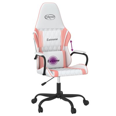 vidaXL Cadeira gaming massagens couro artificial branco e rosa