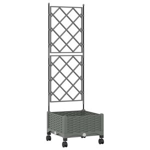 vidaXL Vaso de Jardim com Treli&ccedil;a e Rodas Cinzento-claro PP