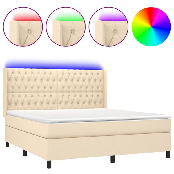 vidaXL Cama box spring c/ colch&atilde;o e LED 160x200 cm tecido cor creme