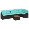 vidaXL Conjunto de Sof&aacute; de Jardim com almofada 7 pcs Preto vime PE