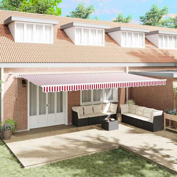 vidaXL Toldo Retr&aacute;til Vermelho e Branco 600 &times; 300 cm Poli&eacute;ster e Metal