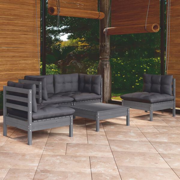 vidaXL 5 pcs conjunto lounge de jardim c/ almofad&otilde;es pinho maci&ccedil;o