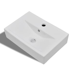 vidaXL Lavat&oacute;rio cer&acirc;mica retang. + orif&iacute;cio torneira/descarga, branco