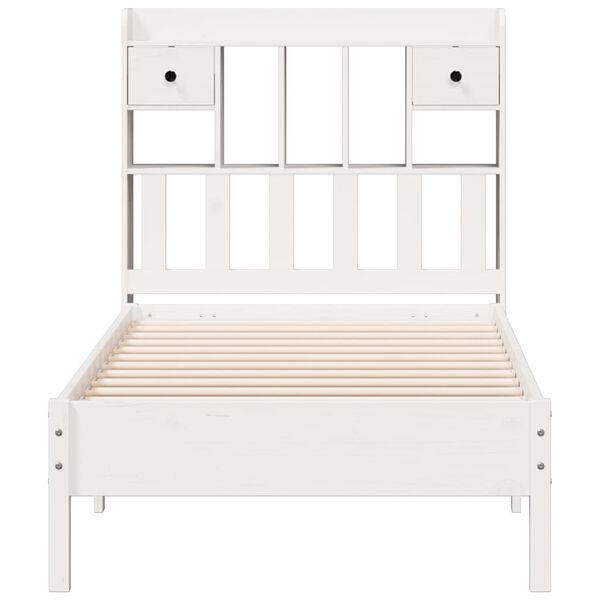 vidaXL Cama com estante sem colch&atilde;o 90x190 cm pinho maci&ccedil;o branco