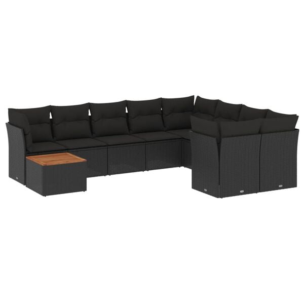 vidaXL 10 pcs conjunto sof&aacute;s de jardim c/ almofad&otilde;es vime PE preto