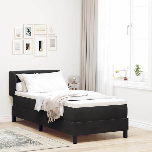 vidaXL Cama Box com colch&atilde;o com cabeceira Preto 80 x 200 cm Veludo