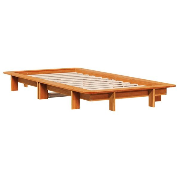 vidaXL Cama sem colch&atilde;o 75x190 cm madeira de pinho maci&ccedil;a castanho-mel