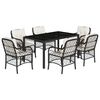 vidaXL 7 pcs conjunto de jantar p/ jardim c/ almofad&otilde;es vime PE preto