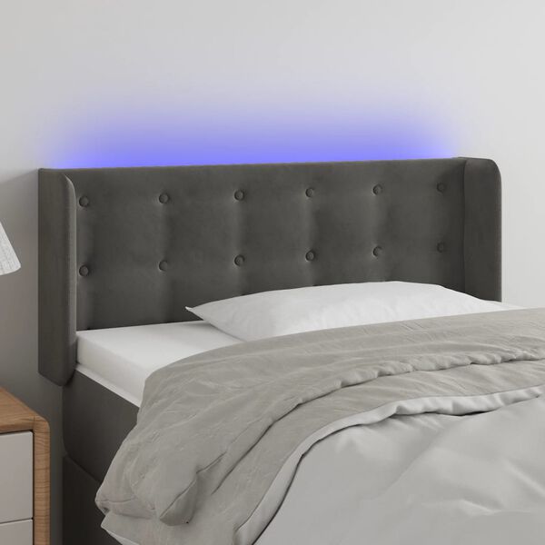 vidaXL Cabeceira cama c/ luzes LED veludo 93x16x78/88cm cinza-escuro