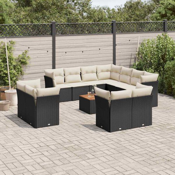 vidaXL 12 pcs conjunto de sof&aacute;s de jardim c/ almofad&otilde;es vime PE preto