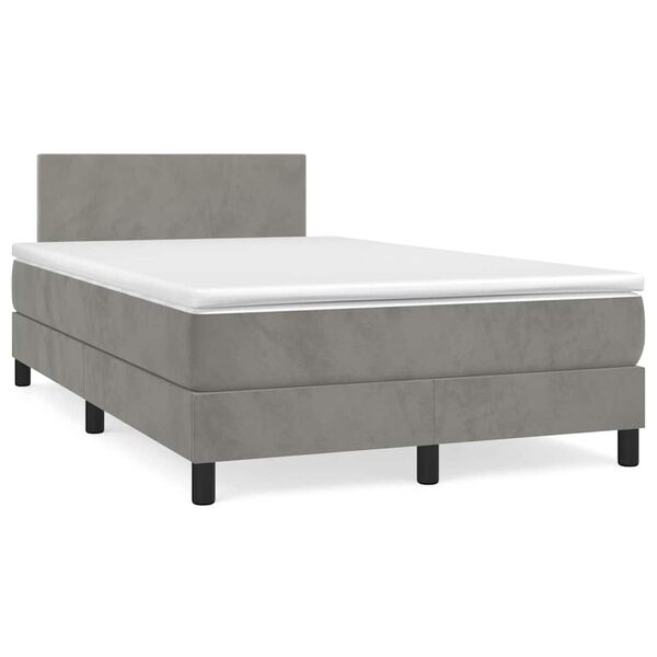vidaXL Cama box spring colch&atilde;o LED 120x190 cm couro artif. cinza-claro