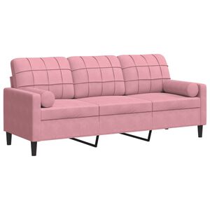 vidaXL Sof&aacute; 3 lugares c/ almofadas decorativas 180 cm veludo rosa