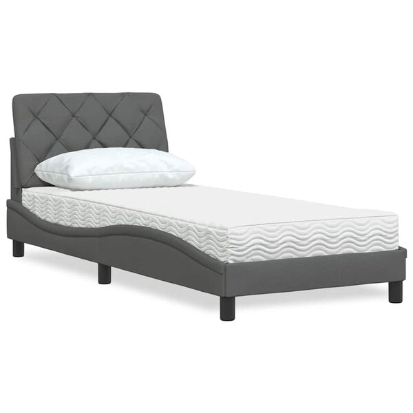 vidaXL Cama com colch&atilde;o 80x200 cm tecido cinzento-escuro