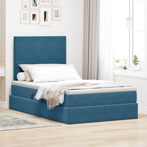 vidaXL Cama com arruma&ccedil;&atilde;o e colch&atilde;o Azul Escuro 120 x 200 cm Veludo
