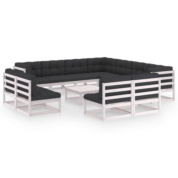 vidaXL 12 pcs conj. lounge de jardim c/ almofad&otilde;es pinho maci&ccedil;o branco