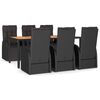 vidaXL 7 pcs conjunto de jantar p/ jardim vime PE/ac&aacute;cia maci&ccedil;a preto