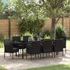 vidaXL Conjunto de Jantar para Jardim com almofada 9 pcs Preto vime PE