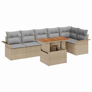 vidaXL Conjunto de Sof&aacute; de Jardim 7 pcs Bege e Cinza Claro vime PE