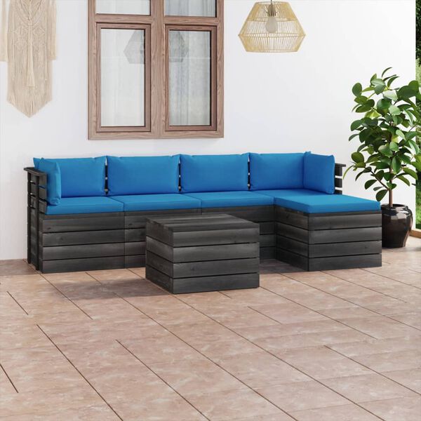vidaXL 6 pcs conjunto lounge de paletes com almofad&otilde;es pinho maci&ccedil;o