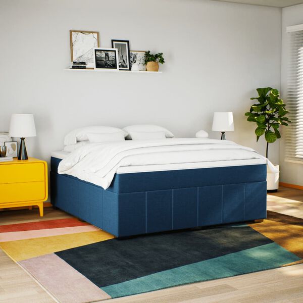 vidaXL Cama com molas/colch&atilde;o 180x200 cm tecido azul