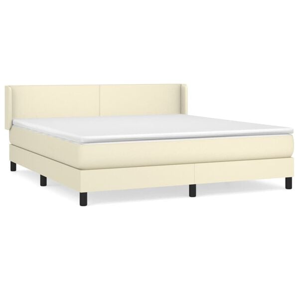 vidaXL Cama com molas/colch&atilde;o 180x200 cm couro artificial cor creme