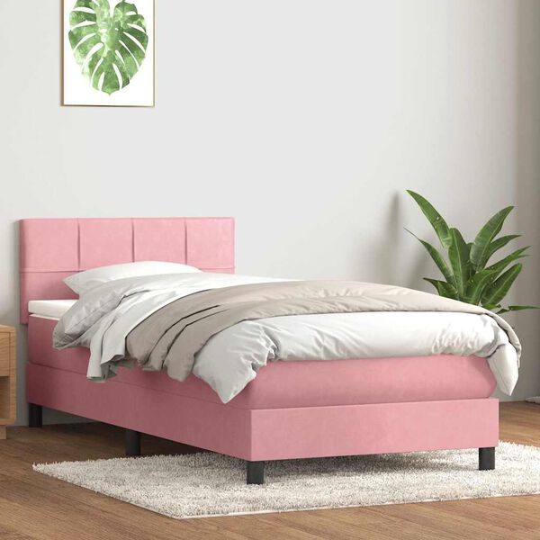 vidaXL Cama box spring c/ colch&atilde;o e LED 100x210 cm veludo rosa