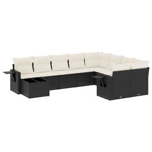 vidaXL 10 pcs conjunto sof&aacute;s de jardim c/ almofad&otilde;es vime PE preto