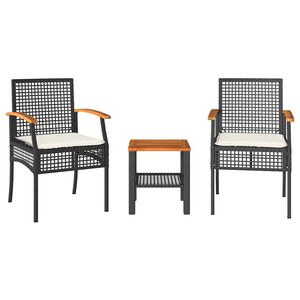 vidaXL Conjunto de bistr&ocirc; com almofad&otilde;es 3 pcs vime PE e ac&aacute;cia preto