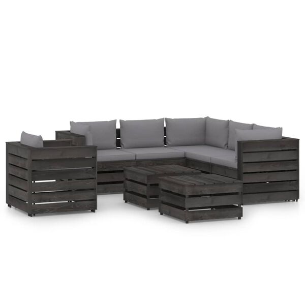 vidaXL 8 pcs conj. lounge jardim + almofad&otilde;es madeira impreg. cinzento