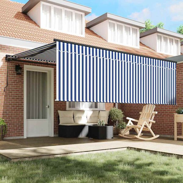 vidaXL Toldo Retrátil Azul e Branco 400 × 300 cm Poliéster e Alumínio