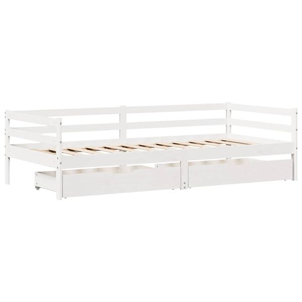 vidaXL Sof&aacute;-cama c/ gavetas 90x200cm madeira de pinho maci&ccedil;a branco
