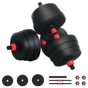 vidaXL Conjunto Halteres e Barra 2 em 1 20 kg Preto e Vermelho