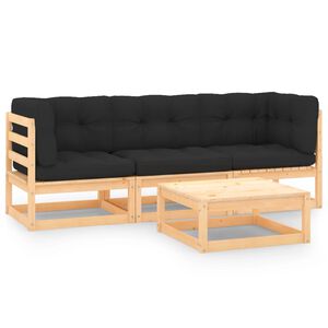 vidaXL 4 pcs conjunto lounge de jardim c/ almofad&otilde;es pinho maci&ccedil;o