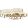 vidaXL 5 pcs conj. lounge p/ jardim em bambu c/ almofad&otilde;es branco nata