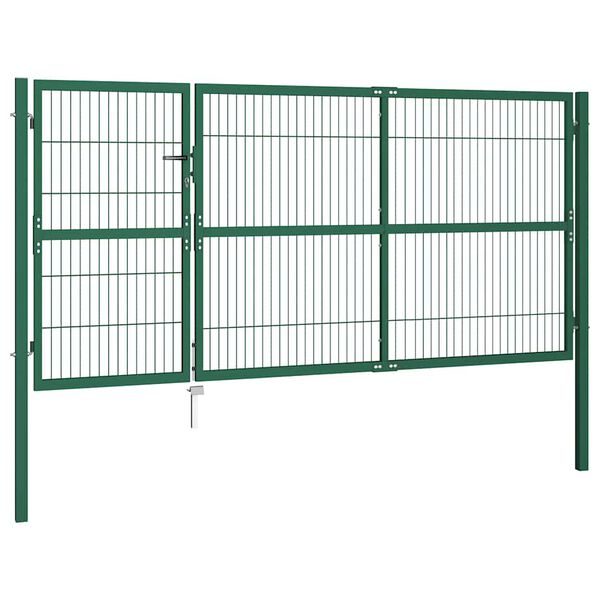 vidaXL Port&atilde;o de jardim com postes 350x140 cm a&ccedil;o verde.