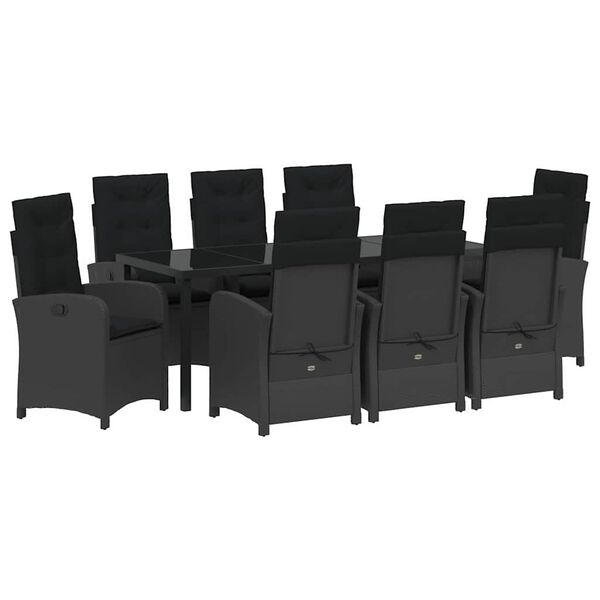 vidaXL Conjunto de Jantar para Jardim com almofada 9 pcs Preto vime PE