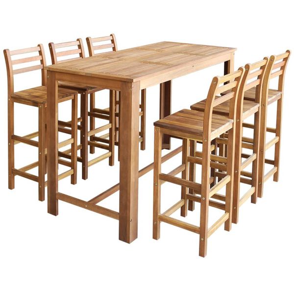 vidaXL Conjunto mesa e cadeiras de bar 7 pcs madeira de acácia maciça