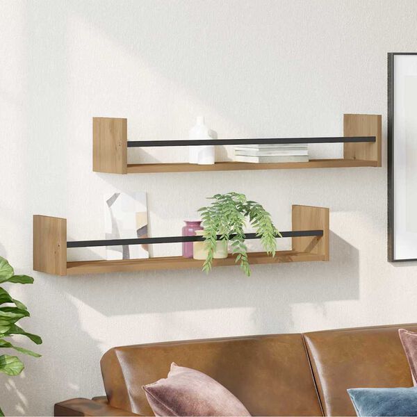 vidaXL Prateleira de Parede 2 pcs Carvalho Artesanal 80 x 16 x 14 cm