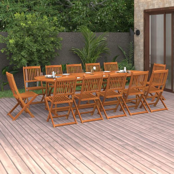 vidaXL 13 pcs conjunto de jantar para jardim 280x90x75cm ac&aacute;cia maci&ccedil;a