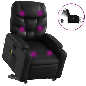 vidaXL Poltrona reclin&aacute;vel elevat&oacute;ria el&eacute;trica couro artificial preto