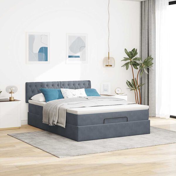 vidaXL Estrutura de cama otomana com colch&atilde;o 140x200cm cinzento escuro