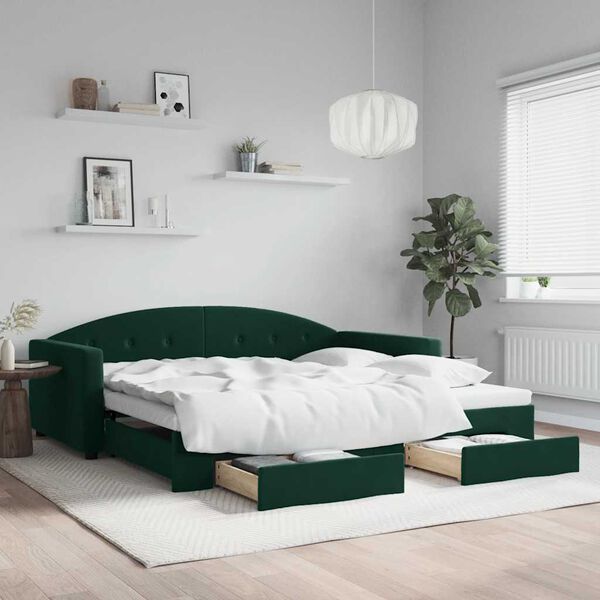 vidaXL Sof&aacute;-cama c/ gavet&atilde;o e gavetas 100x200 cm veludo verde-escuro
