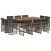 vidaXL 11 pcs conjunto jantar p/ jardim c/ almofad&otilde;es vime PE cinzento